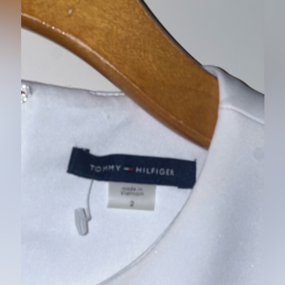 Tommy Hilfiger Asymmetrical White Dress with Button Accents - Picture 3 of 4